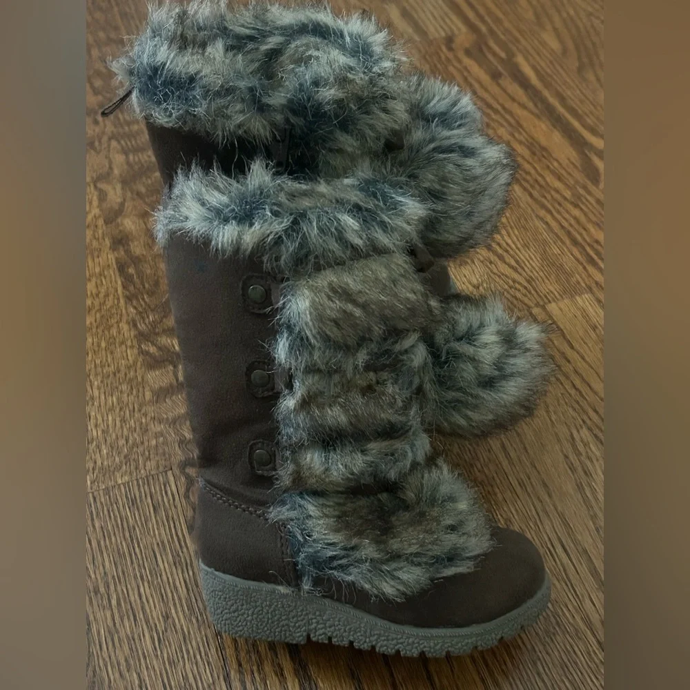 Old Navy Brown Faux Fur Bear Hug Winter Boots Cozy Cabin Core Toddler 7 18-24M